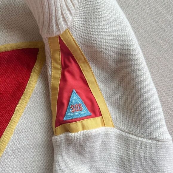 Y2K Geometric White Wool Blend Sweater Sz S Pocket Denmark Made - Picture 5 of 6